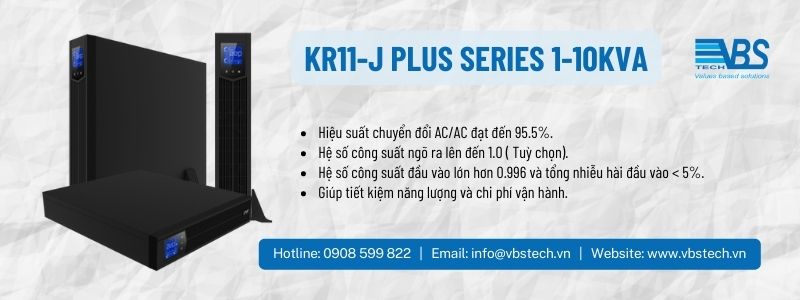Bộ lưu điện UPS Online KR11-J Plus 1KVA (1000VA) có thiết kế nhỏ gọn, có thể chuyển đổi giữa dạng jack và tower. Bao gồm bộ main và acquy.