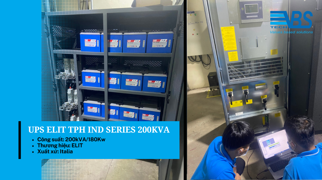 Model: UPS ELIT TPH IND SERIES 200KVA Công suất: 200kVA/180Kw Thương hiệu: ELIT Xuất xứ: Italia